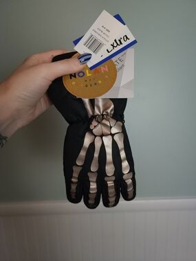 Nola Kids Black Gloves with Metallic Skeleton Print